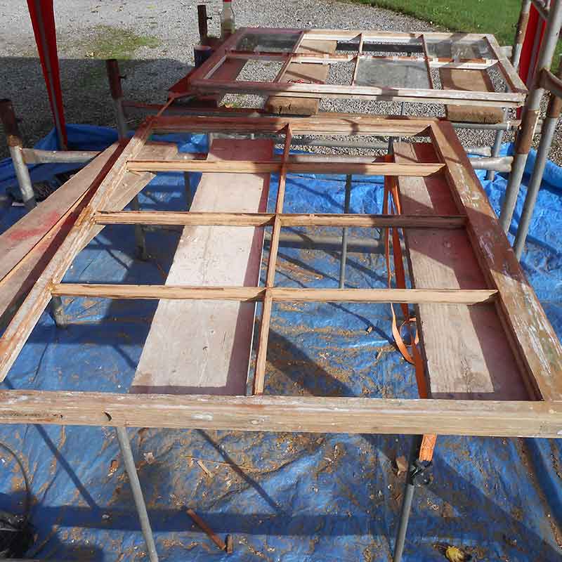 Timber Window Conservation - wood frame windows being repaired