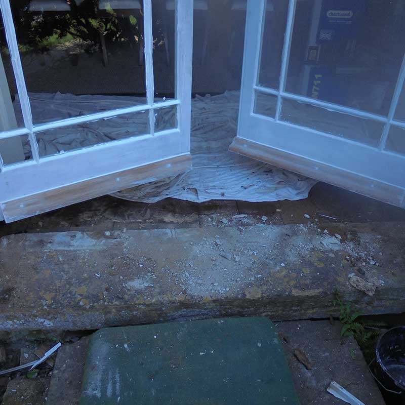 Timber Window Conservation - Wooden doors and frame being repaired ready for redecoration