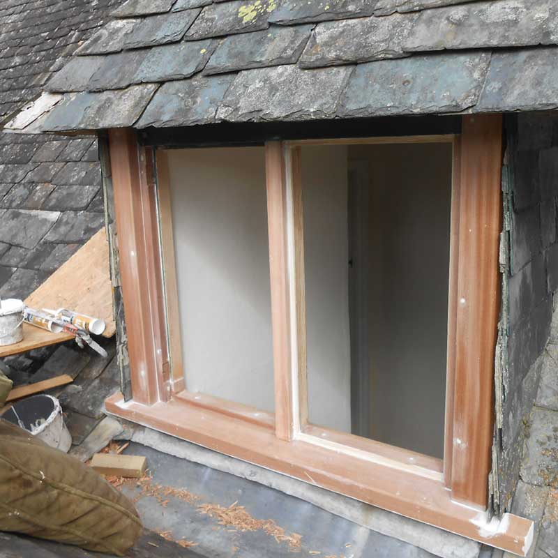 Timber Window Conservation - Restored Frames replaced, waiting glazing